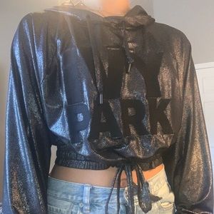 Ivy park cropped black shimmer hoodie
